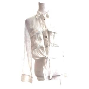 Zara White Linen Crop Blouse Sz M Long Sleeve Tie Waist Beachy Resort Cruise